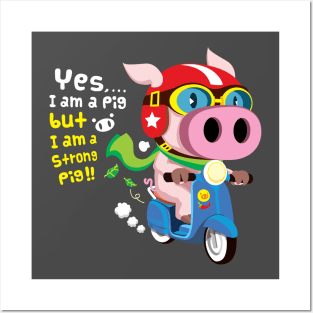 A strong pig ride a scooter 5 Posters and Art